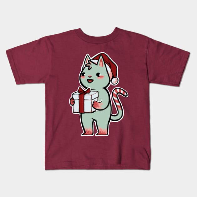 Santa Kitty Kids T-Shirt by ohlain